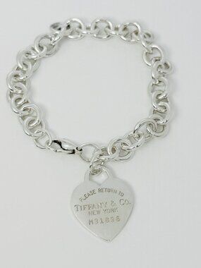 8.5" Large Please Return to Tiffany New York Heart Tag Charm Bracelet